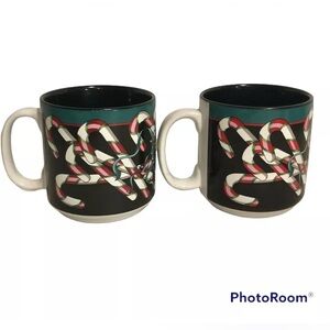 Candy Cane Coffee Mug 1998 Jeanne Beury Potpourri Christmas Bells 12 oz Set Of 2